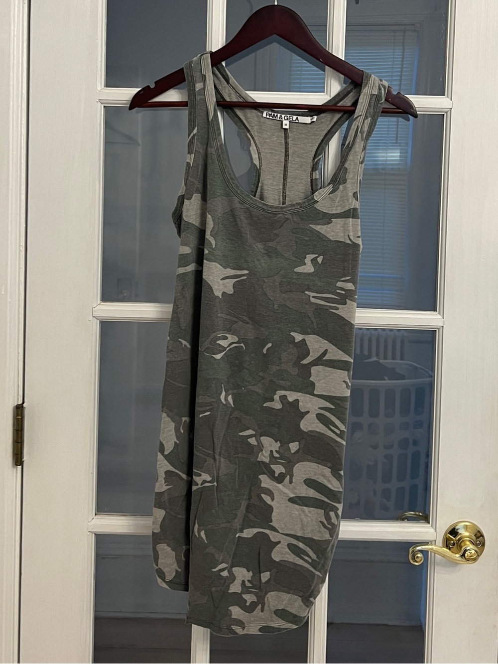 PAM & GELA Women's Camo Print Racerback Tunic Length Tank Top Size M